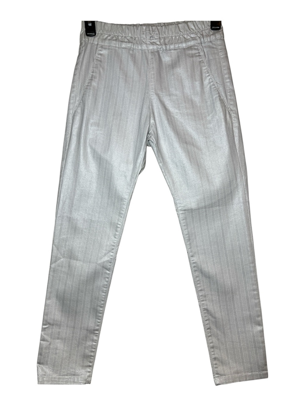 BEVY FLOG Shely Pant Platinum Herringbone Silver Metallic Pull On Size 26